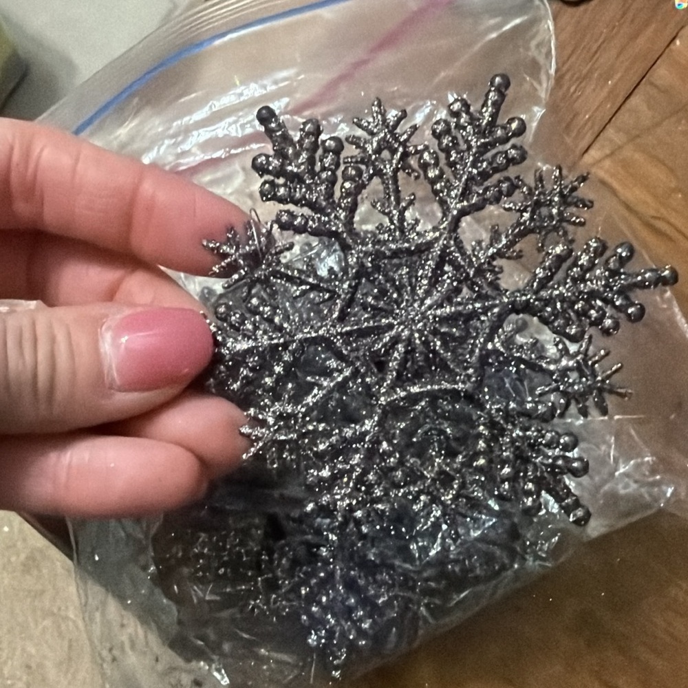 Glittery grey/silver/black Snowflake Ornament set of 14